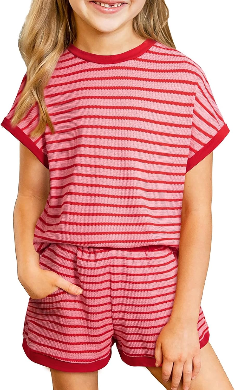 blibean Girls Summer Clothes Sets Kids Textured Striped Outfits Size 6-15 Years