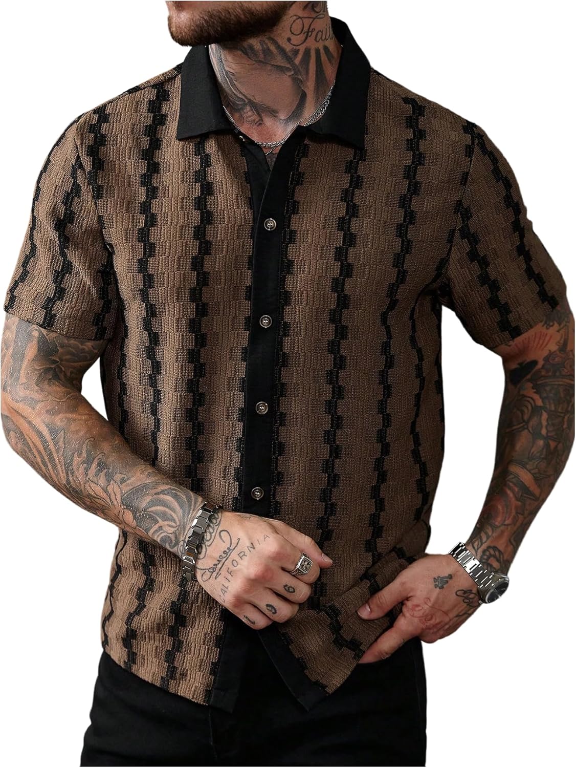 SOLY HUX Men's Summer Striped Shirts Casual Button Down Textured Short Sleeve Collared Vintage Beach Shirts