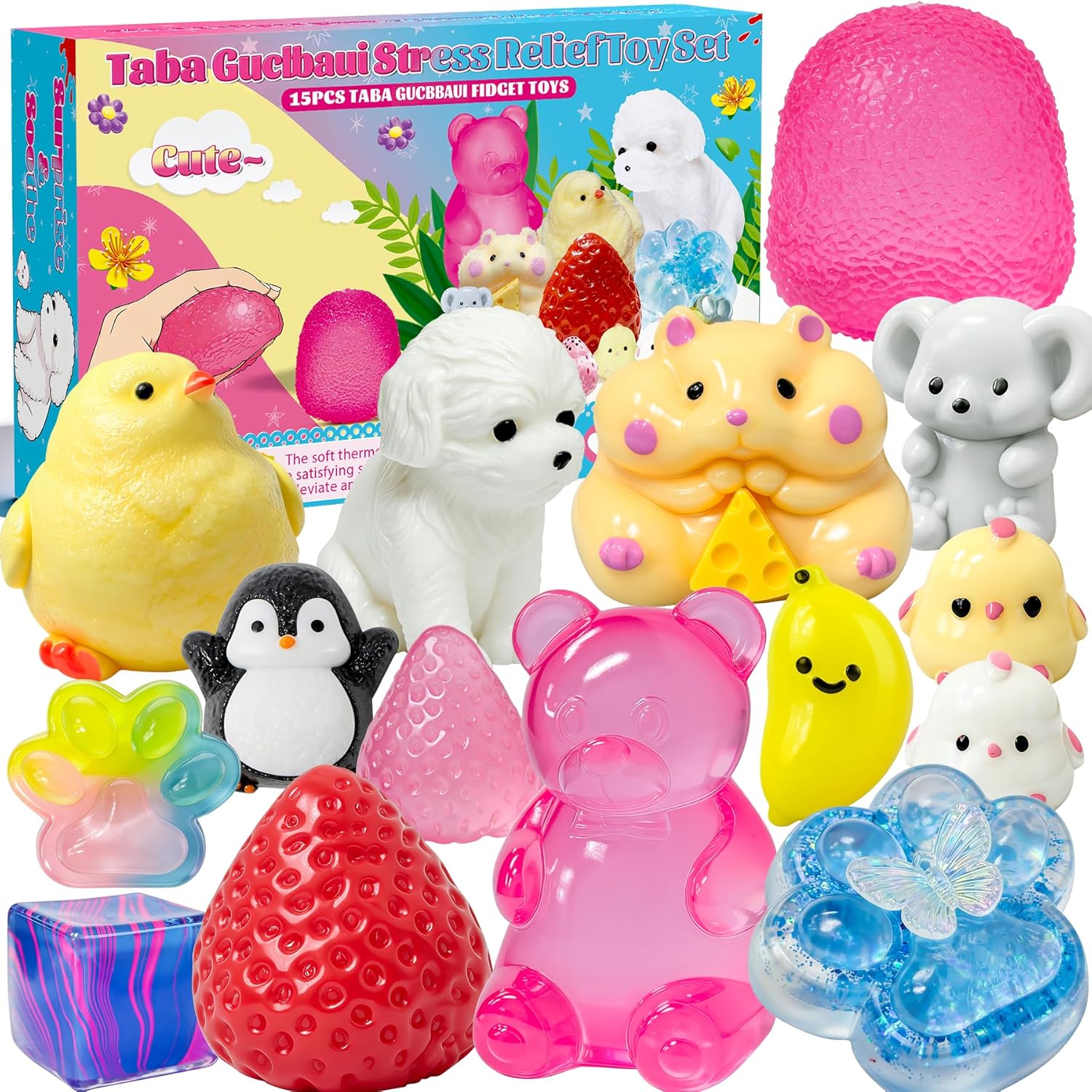 15pcs Taba Squishy Toys Kit, Squishy Fidget Toys for Kids &amp; Adults, Kawaii Squishies Stress Relief Squeeze Toys Classroom Party Favors for Kids 4-8 8-12, Sensory Fidget Birthday Gifts for Boys &am