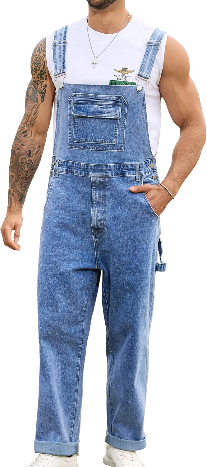 Odefou Overalls for Men Fashion Jumpsuit Work Bibs Coveralls Overol Para Hombre White Elephant Gifts