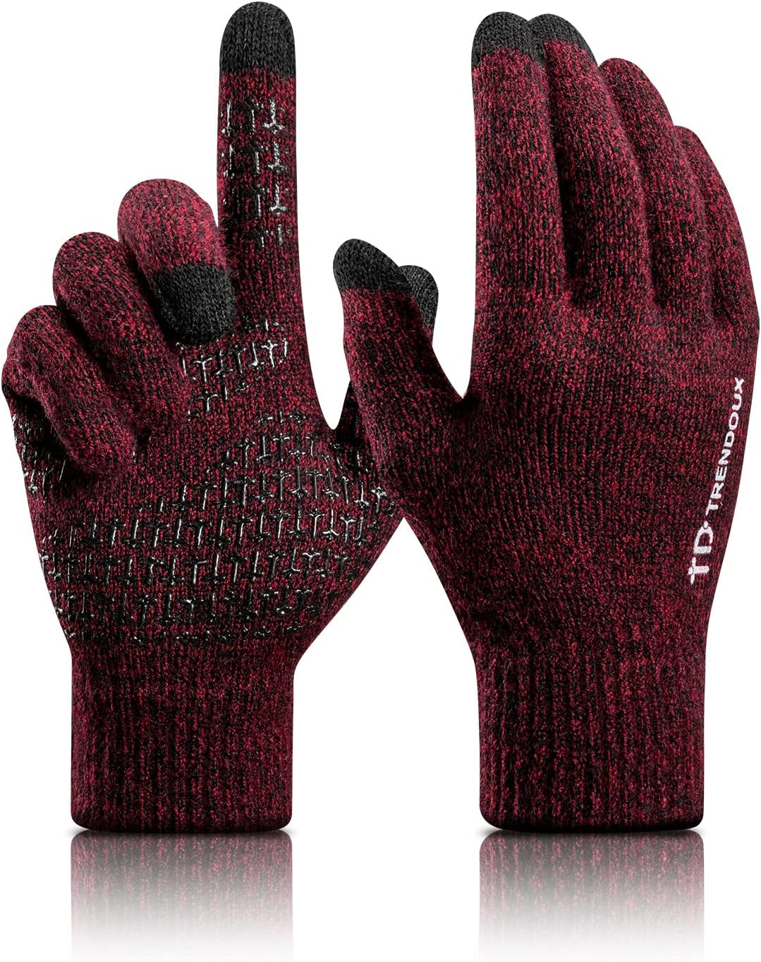 TRENDOUX Merino Wool Winter Gloves for Men Women, Cold Weather Warm Touchscreen Unisex, Non-slip, Knit Elastic Cuff