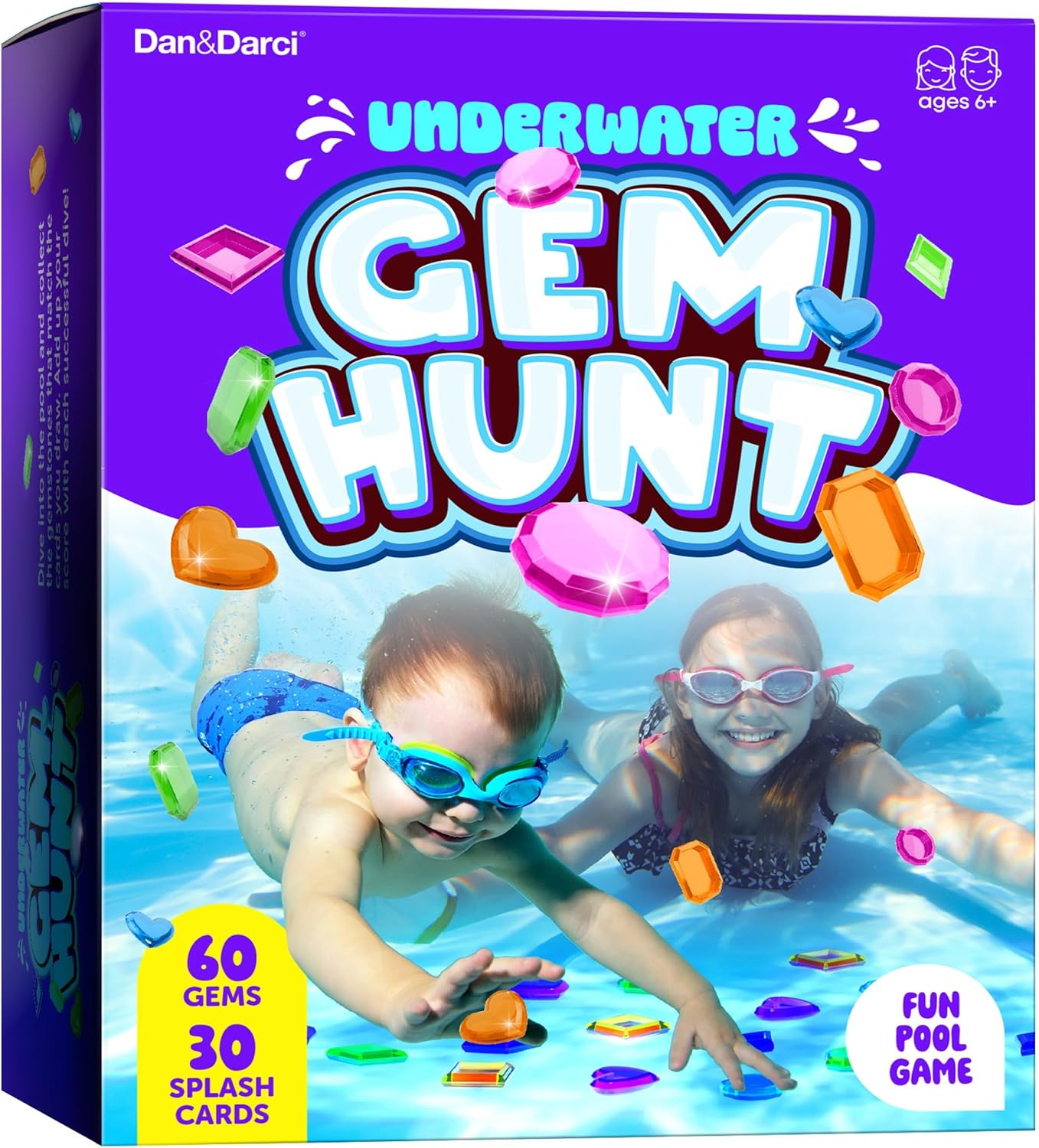 Dan&amp;Darci Pool Gem Hunt Diving Game for Kids - Pools Toys for Kid Ages 6 7 8 9 10 11 12 Year Old - Water Games Swimming Dive Toy - Gifts for Girls, Boy Ages 6-8, 8-12, Summer Fun