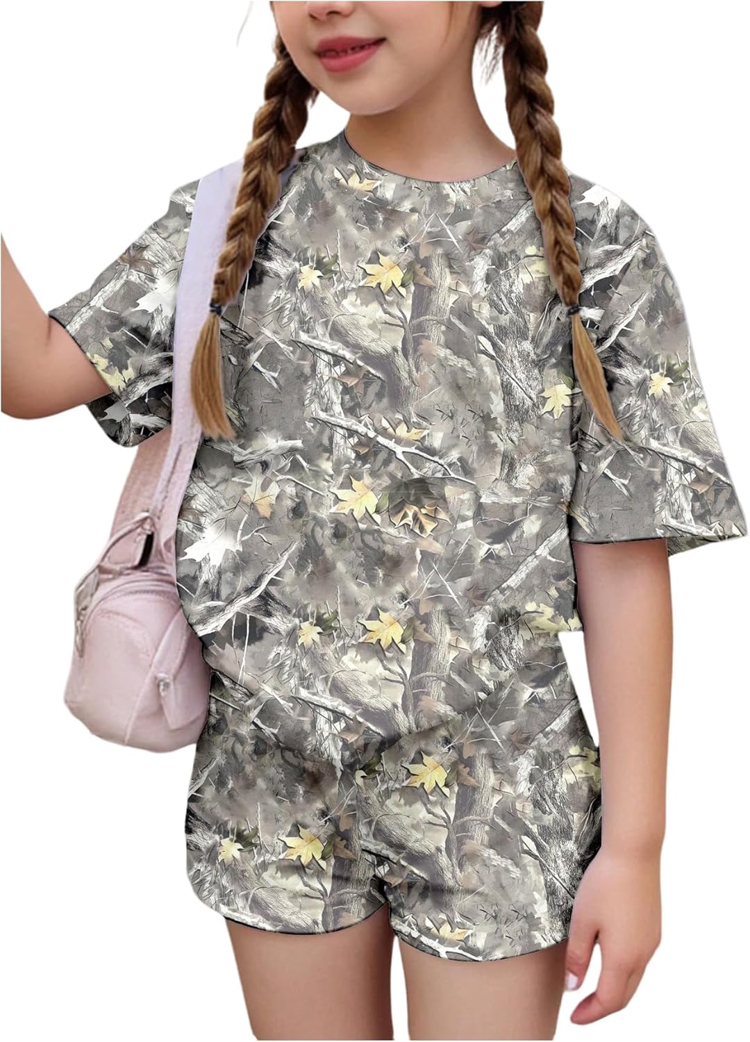 RoseSeek Girl's 2 Piece Summer Outfits Short Sleeve Camo T Shirt and Mini Shorts Clothing Set Tracksuit