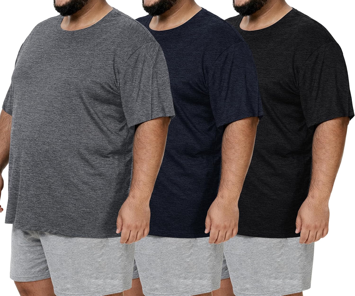 BOOJO 3 Pack Men's Big and Tall Shirts - Short Sleeve Workout Quick Dry T-Shirts Crew Neck Moisture Wicking Tshirts (3XL-5XL)