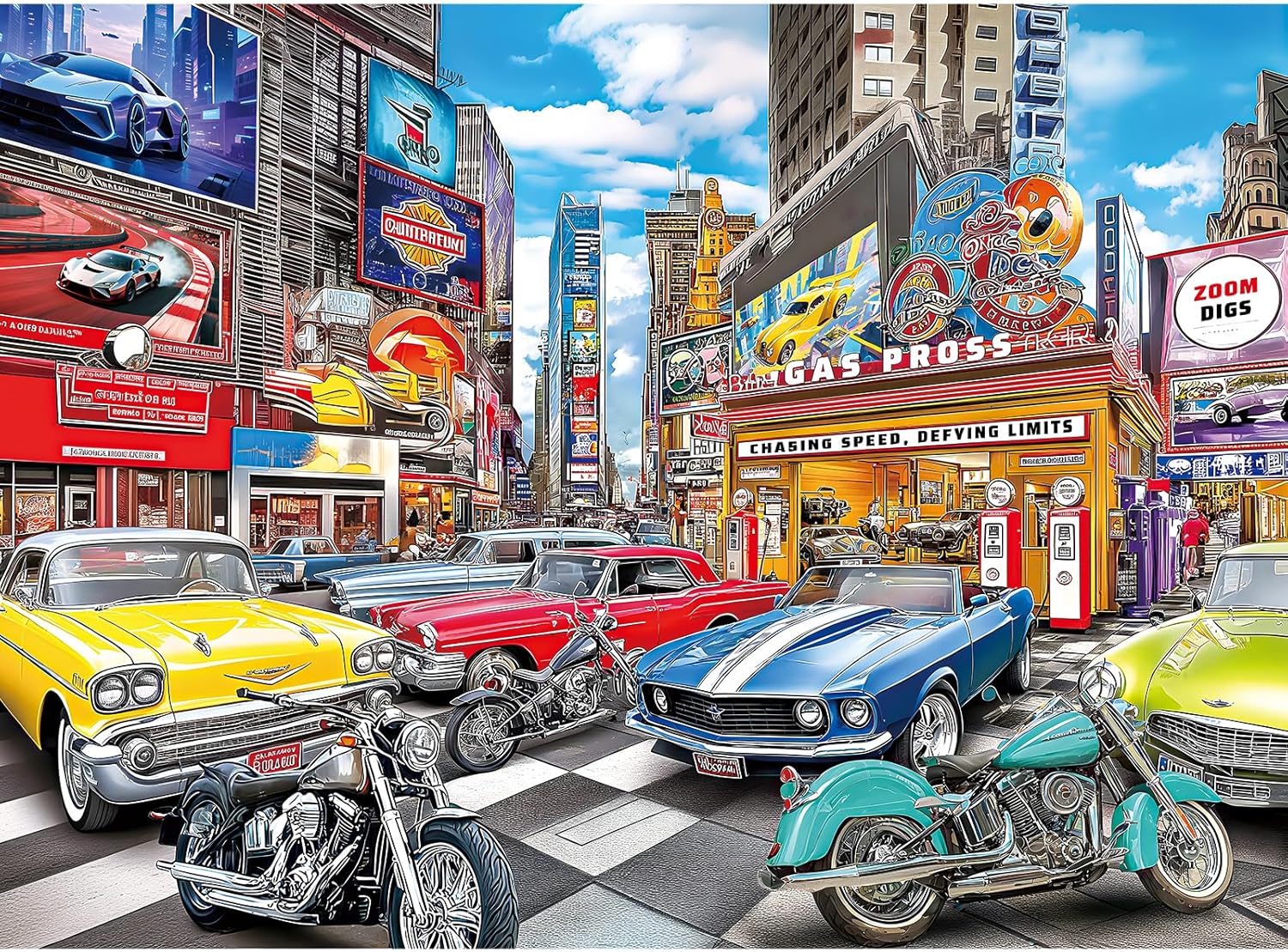HQXXJW 300 Piece Puzzles for Adults, 300 Piece Puzzles for Adults Elderly Large Piece, Car Motorcycle Club Jigsaw Puzzle, Funny Gift for Adult Kids Senior Challenging Family Games Toy, 20.5 X 15 in