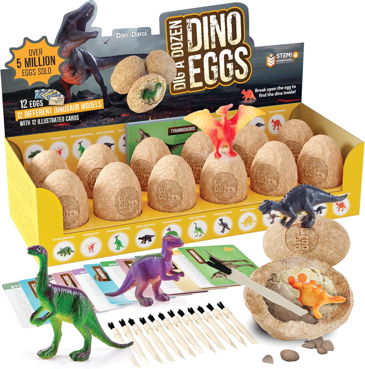 Dan&amp;Darci Dig a Dozen Dino Egg Kit for Kids - Basket Stuffers - Dinosaur Toys Gift 3-12 Year Old - 12 Eggs &amp; Surprise Dinosaurs - Science STEM Activities - Boy Toy Party Gifts for Boys &amp; G