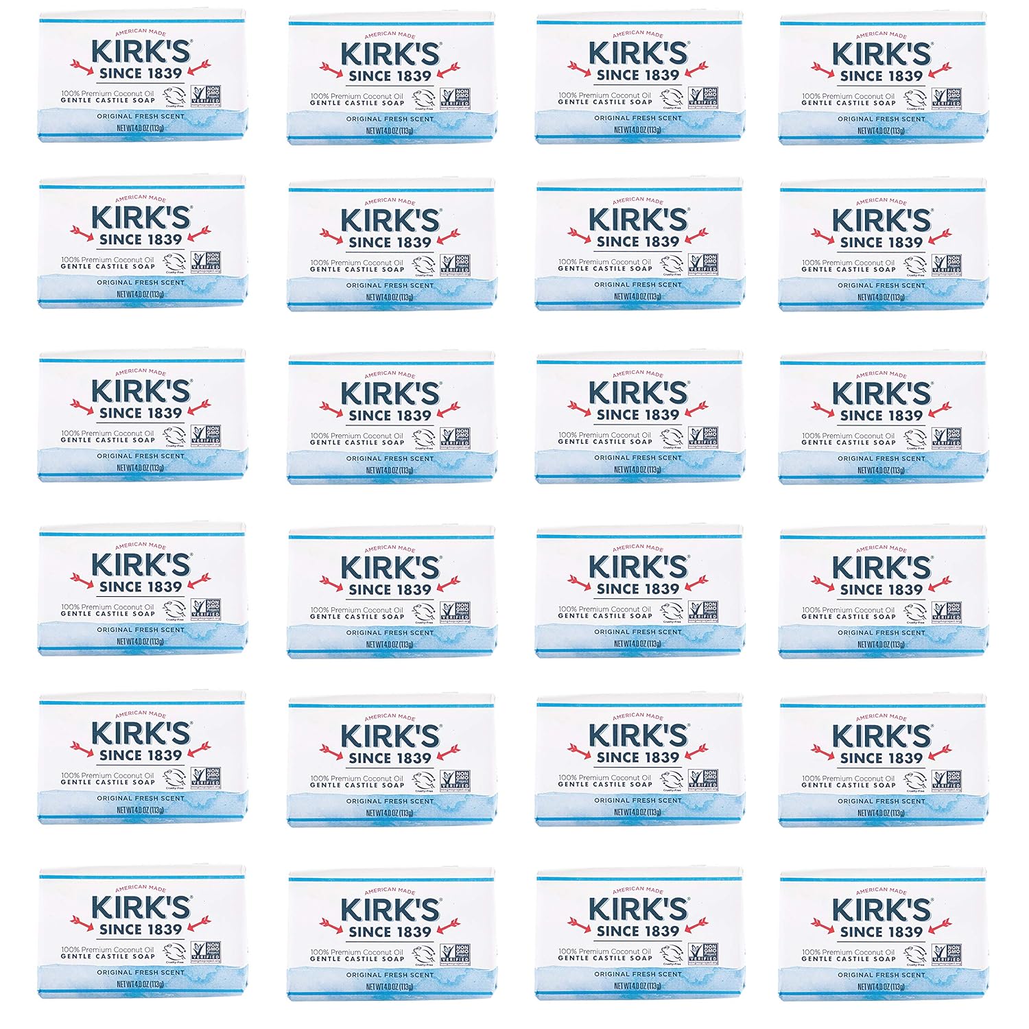 Kirk's Original Coco Castile Bar Soap Original Fresh Scent 4 Ounces (Pack of 24)