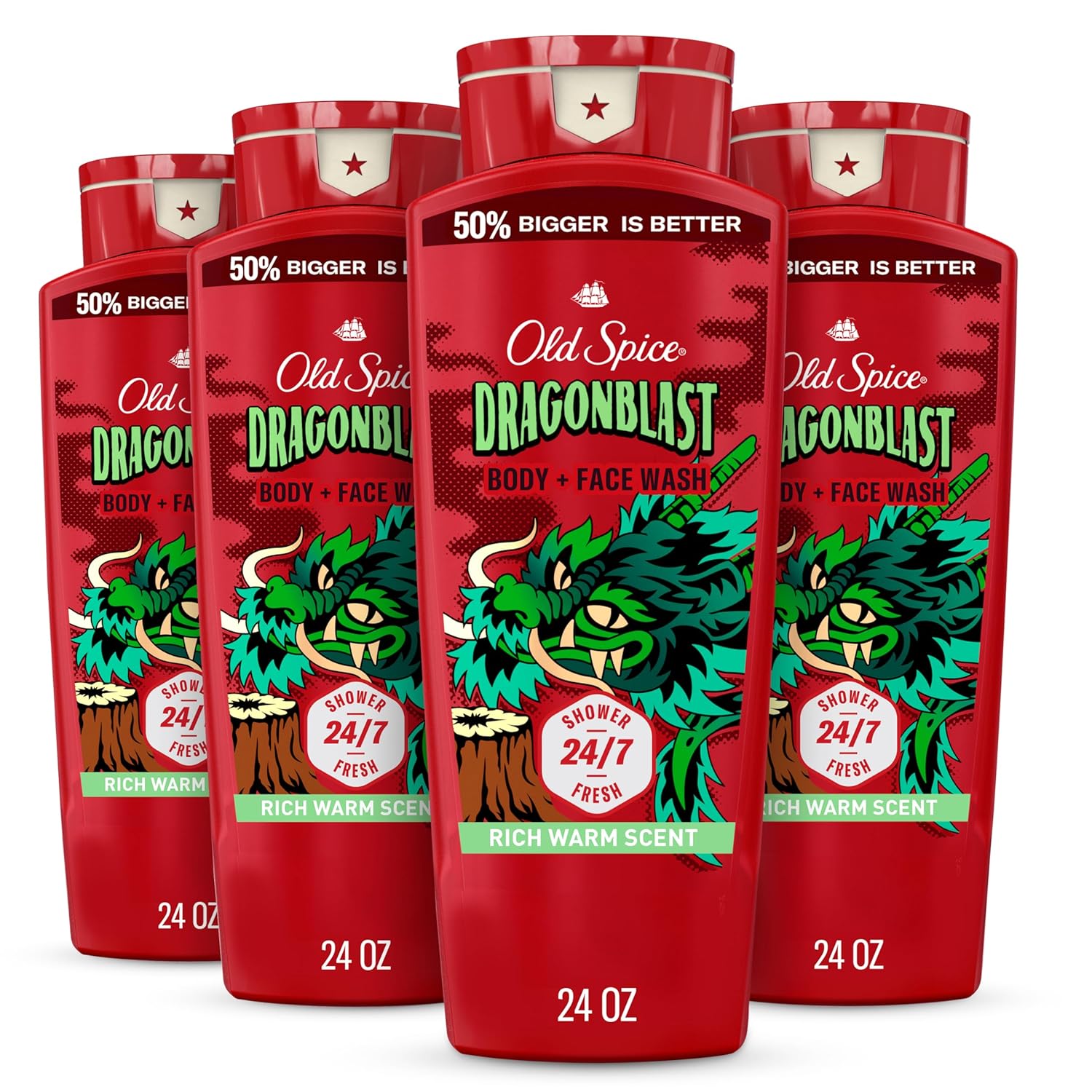 Old Spice Cleansing Body Wash for Men, 3X Defense, 24\/7 Shower Fresh with Lasting Scent, 2-in-1 Body &amp; Face Wash, Dragonblast Scent, 24 oz (Pack of 4)