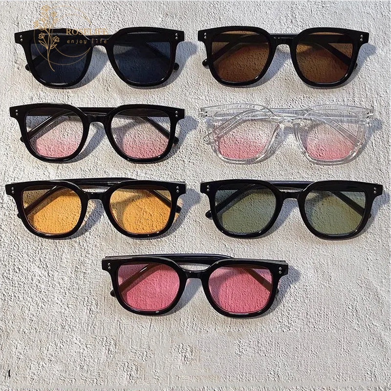 Roselife New Color UV400 Protection Gradient Brown Sunset Tawny Lens Sunglasses for Men Women Square Frame Eyeglasses Male Shades Street Fashion Eyewear Vacation OOTD Ornaments