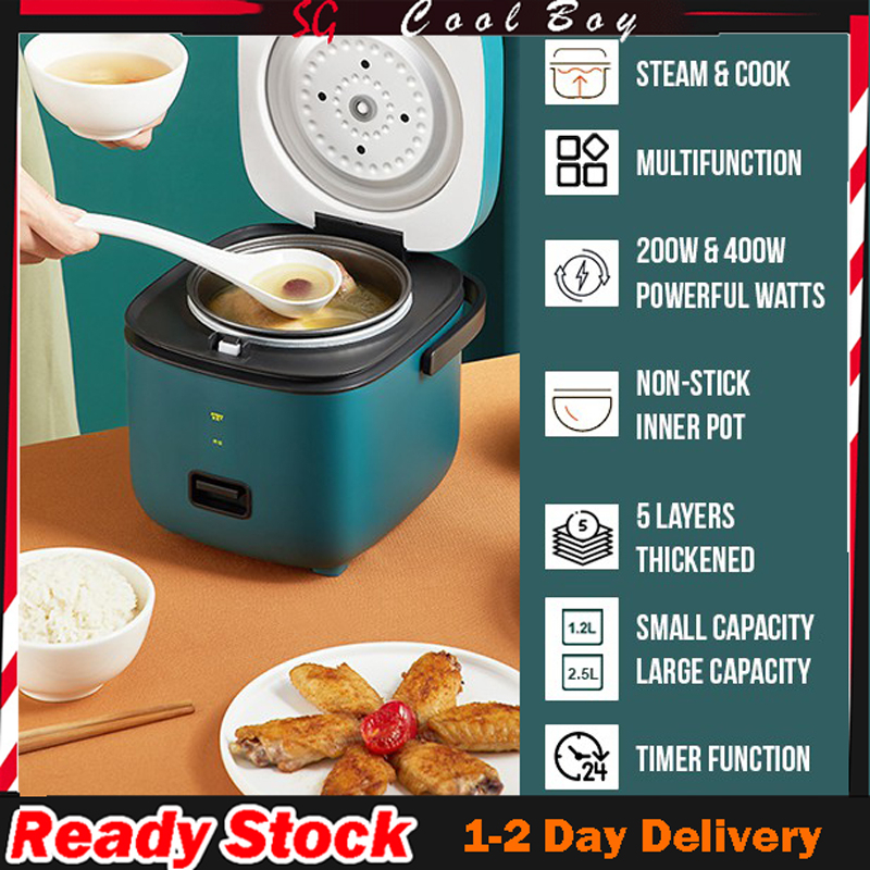 SG READY STOCK?1.2L Mini Electric Non-Stick Rice cooker Multifunction With Steamer Cook Porridgewith Pot mini 电饭锅 宿舍迷你锅