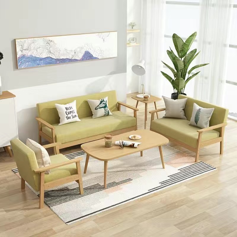 Modern minimalist living room solid wood fabric sofa removable and washable